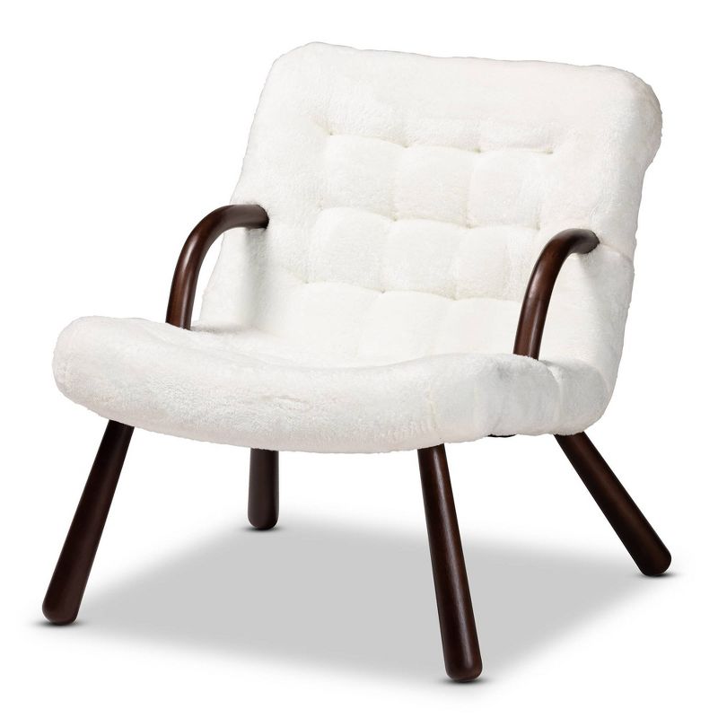Eisa Faux Shearling Upholstered and Wood Accent Chair White/Walnut Brown - Baxton Studio, 1 of 10