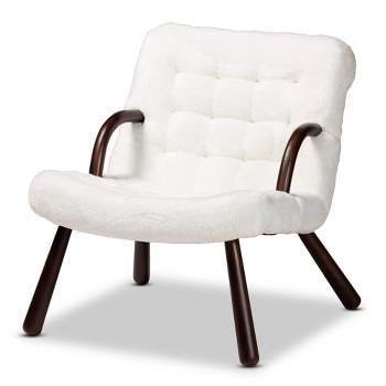 Eisa Faux Shearling Upholstered and Wood Accent Chair White/Walnut Brown - Baxton Studio