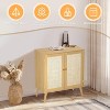 Snynuxx Sideboard Buffet Cabinet,Accent Kithchen Storage Cabinet with Rattan Doors, With Adjustable Shelves for Living Room,Dining Room,Natural - 4 of 4