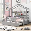 Twin Size House Bed w/2 Drawers and Storage Shelves, Wood Family Bed with Roof & Fence Rails Playhouse Tent Bed Frame, Multiple-Function Daybed - 2 of 4