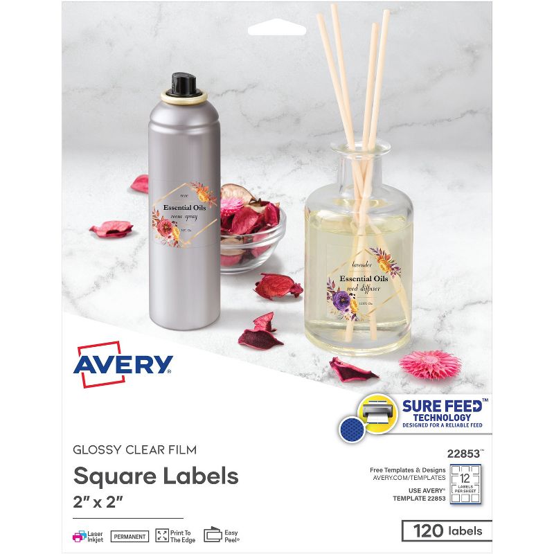 Avery Labels Square 12UP Laser/Inkjet 2"x2" 120/PK Glossy CL 22853, 1 of 2