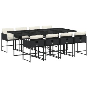 vidaXL Patio Dining Set with Cushions Table and Chairs Outdoor Poly Rattan - Black and Cream Glass 8-Piece - 1 of 4