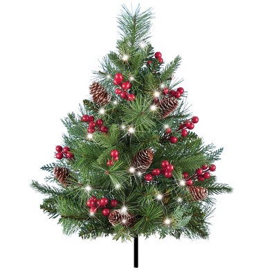 Collections Etc White LED Lighted Holiday Pine Tree Planter Stake, 27"H 12 X 12 X 27