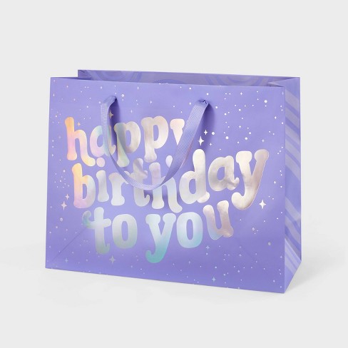 Happy Birthday Purple Floral Large Landscape Gift Bag and Card Set