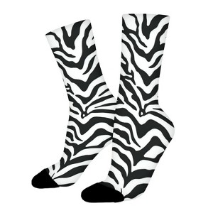 Black And White Zebra Print Tattoo Women Printed Crew Socks Funny Funky Socks Soft Polyester Novelty Gifts for Artists Men - 1 of 1