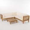 Christopher Knight Home Cynthia Patio Acacia Wood L Shape Upholstered 5-Seater Sectional Sofa Set with Coffee Table - 2 of 4