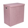 BirdRock Home Double Linen Laundry Hamper with Lid and Removable Liner - Pink - 3 of 4