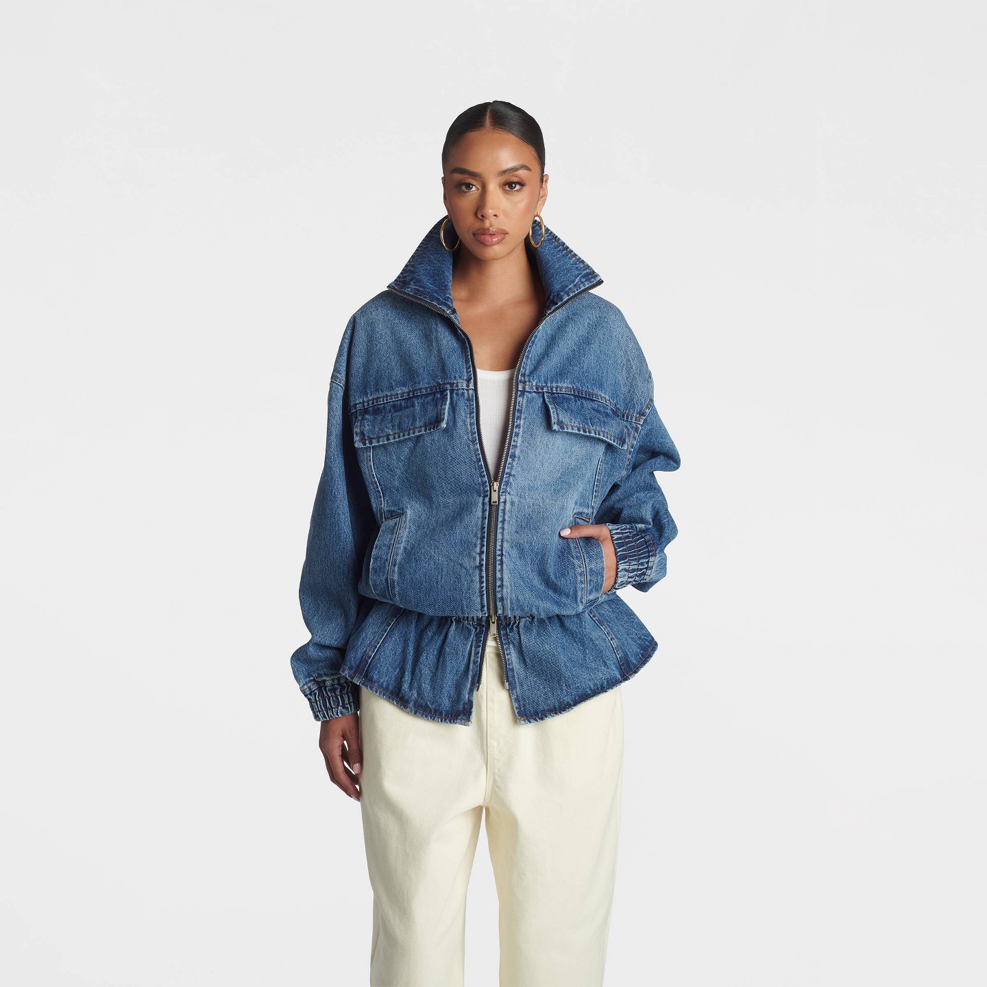 Женская куртка KBB by Kahlana 'The Peplum Denim Jacket' - Dark Wash, цвет: Джинсовый — фото 1