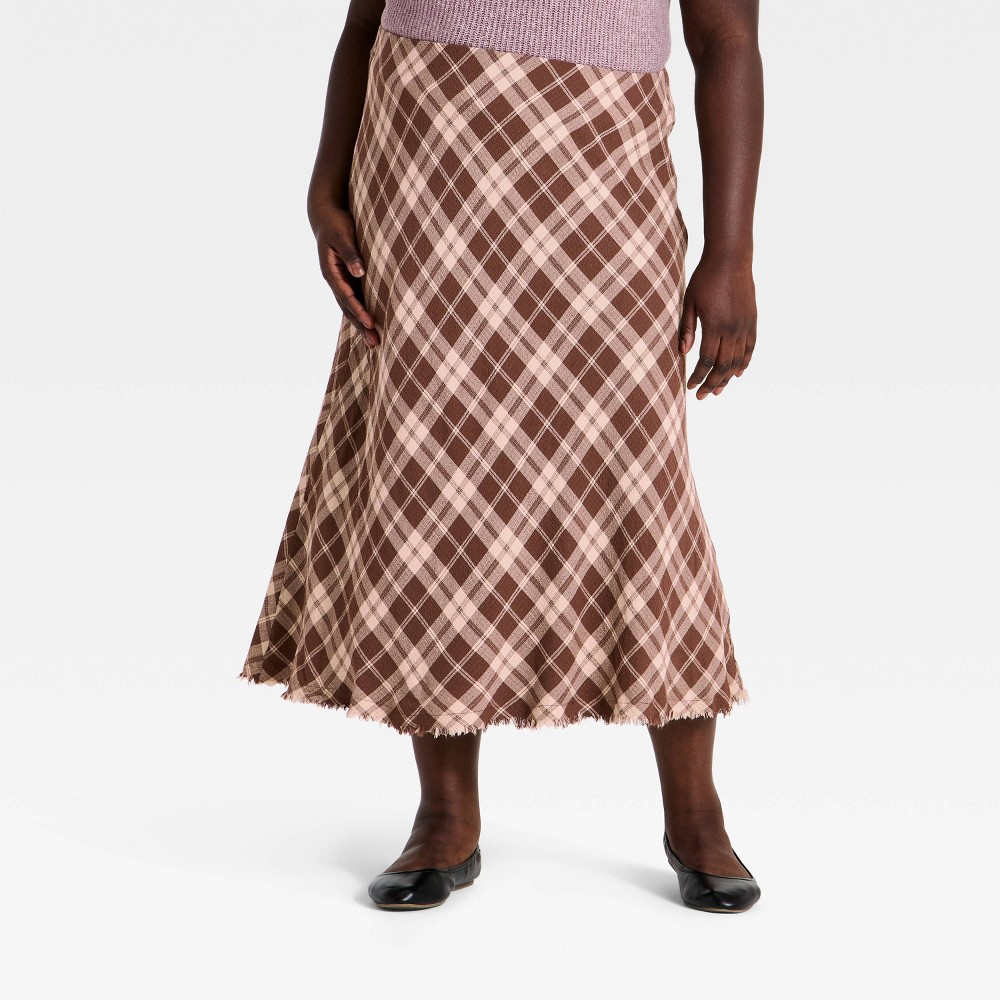 Women's Plaid Midi Skirt - Universal Thread™ Brown 3X