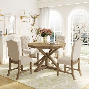 NicBex Round Dining Room Table Set for 4 Extendable Dining Room Table with MDF Tabletop and 4 Upholstered Chairs for Kitchen - 1 of 4