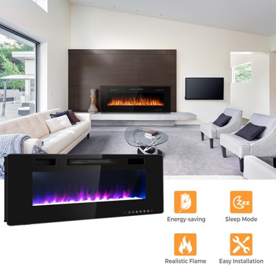 60" Black Wall Mounted Electric Fireplace with Remote Control