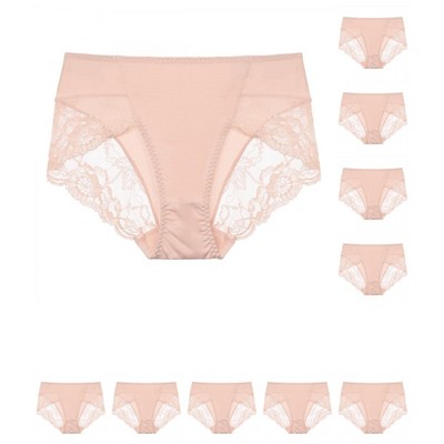 INSPIRE CHIC Women's Mid-Rise Solid Lace Trim Invisible Briefs 10 Packs