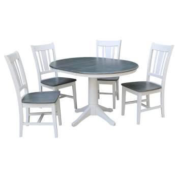 36" Valerie Round Extendable Dining Table with 4 Chairs White/Heather Gray - International Concepts