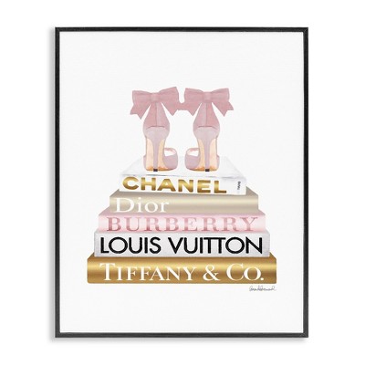 Stupell Industries Pink Gold Heels Bookstack, 24" x 30"
