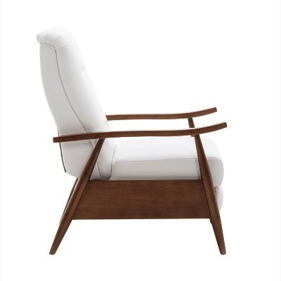 Milky White Leather and Wood Mid-Century Modern Recliner