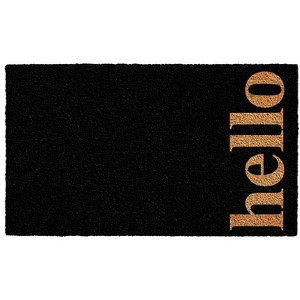 HomeRoots 24" X 36" Black and Natural Coir Hello Outdoor Door Mat - 1 of 3