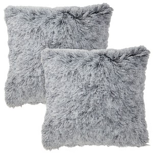 Juvale 2 Pack Grey Faux Fur Throw Pillow Covers, 18 x 18 Inches - 1 of 4