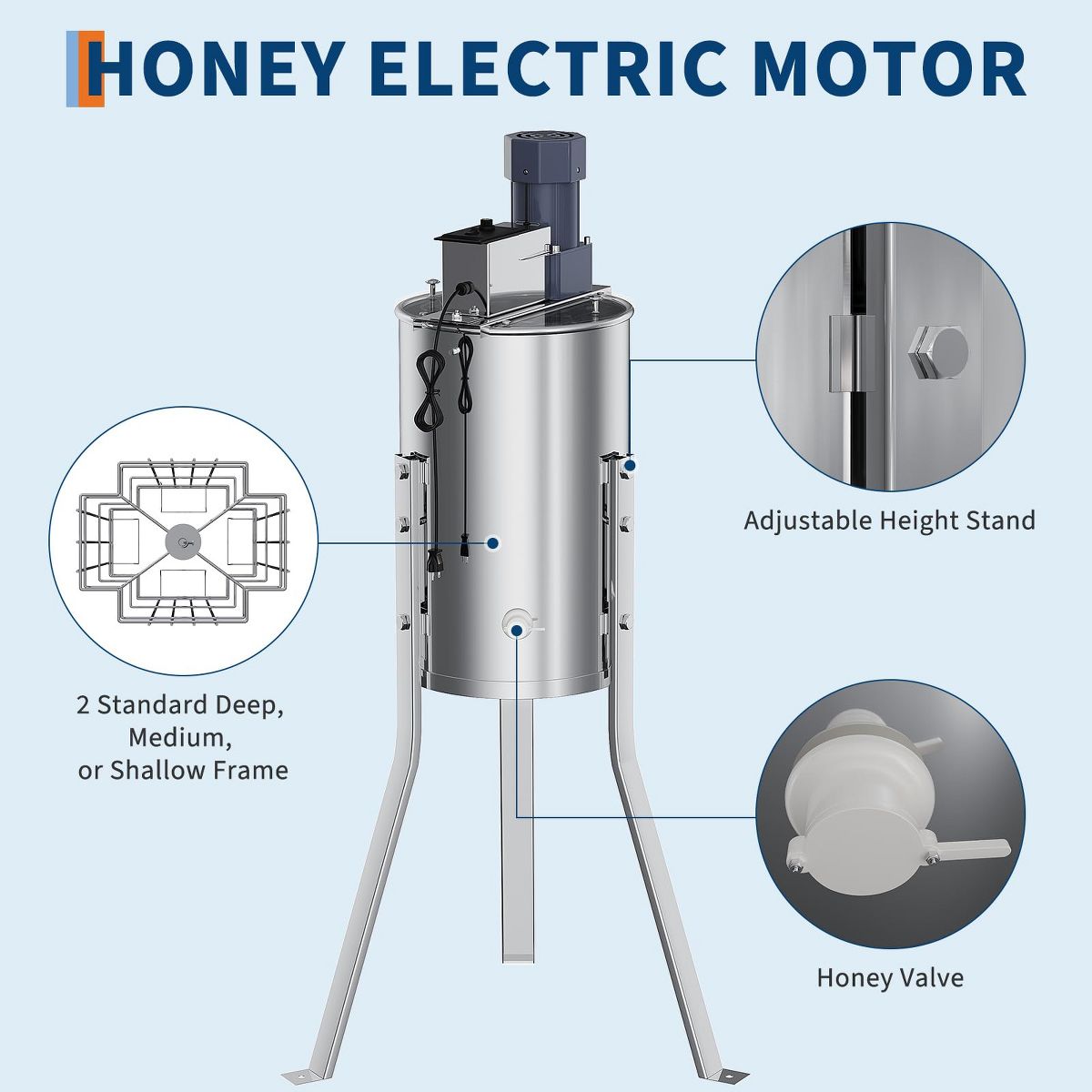 Stainless Steel Honey Extractor - Crank Spinner with Adjustable Height Stand, Clear Lid, Large Frame Holder, Beekeeping Tool for Beekeepers - thumbnail 7