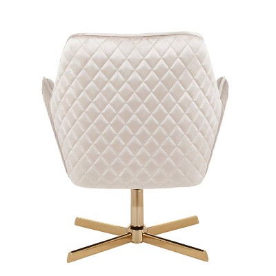 Cream Velvet Swivel Lounge Chair with Gold Metal Base