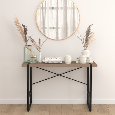 Emma and Oliver Rustic Wood Grain Finish Console Table with Cross Brace Backing
