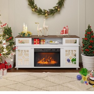 Karl Home Fireplace White TV Stand with Sliding Mirrored Door for TVs up to 70in.Entertainment Center - 1 of 4
