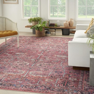 Vintage Brick Red Persian Pattern 7'10" x 9'10" Washable Area Rug