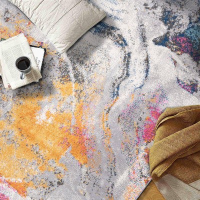 Distressed Multicolor Abstract Watercolor 5' x 7' Synthetic Area Rug