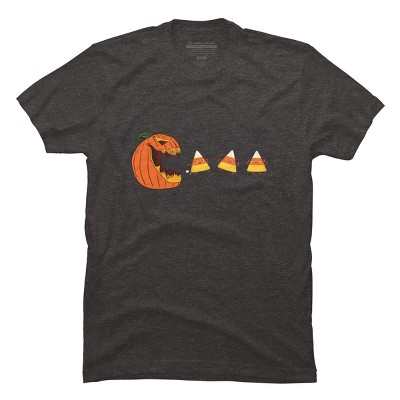 Men's Design By Humans Halloween Gamer Pumpkin Eating Candy Corn By rawresh6 T-Shirt