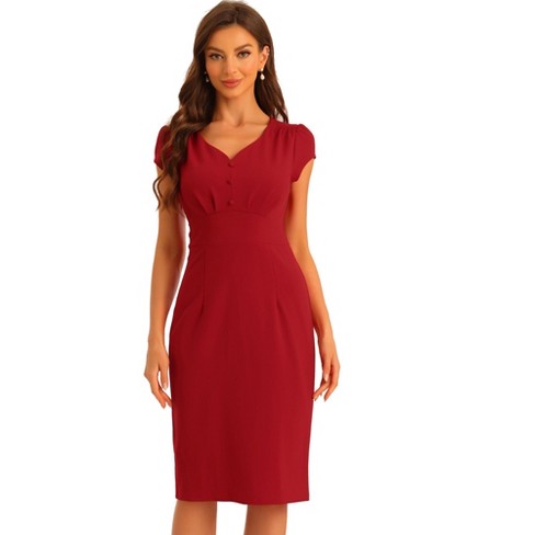 Allegra K Women's Vintage V-Neck Cap Sleeves Back Split Pencil Sheath Dresses - image 1 of 4