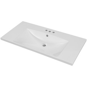 ChicFurnit Bathroom Sinks 36 Inch Ceramic Vanity Top with White Basin and Pre-Drilled Faucet Holes for Bathroom, White, 36"*18.03"*6.61" - 1 of 4