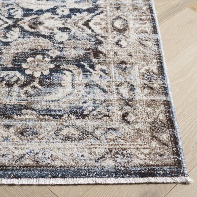 Antique Patina Blue and Beige Rectangular Wool Rug