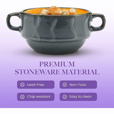 Assorted Blue Ceramic Soup Bowls with Handles, Set of 4