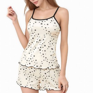Anna-Kaci Lounge Women's Star Print Cami and Shorts Pajama Set with Contrast Trim and Lettuce Hem - 1 of 4