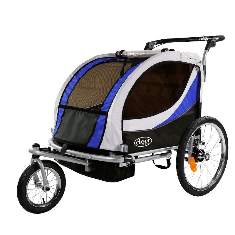 ClevrPlus Deluxe 3-in-1 Bike Trailer Stroller Jogger for Kids, Blue, 1 of 8