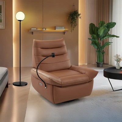 Nebula Vortex 38.98'' Uphlostered Top Grain Genuine Leather Match Swivel Power Recliner