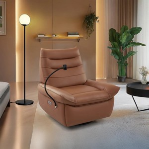 Nebula Vortex 38.98'' Uphlostered Top Grain Genuine Leather Match Swivel Power Recliner - 1 of 4