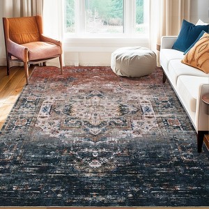 Washable Rugs 4x7 Non-Slip ¨C Vintage Distressed Low Pile Area Rug Fade Resistant Machine Woven Carpet with Classic Aged Design - 1 of 4