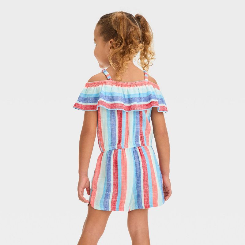 Toddler Girls' Striped Romper - Cat & Jack™ Red/Blue/White, 3 of 5
