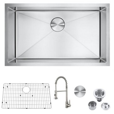 Handmade 30 Inch Stainless Steel Single Bowl Undermount Kitchen Sink with Faucet