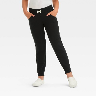 Image of Girls' Fleece Jogger Pants - Cat & Jack™ Black S: Midweight, Reinforced Knee, Elastic Waistband