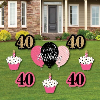 Big Dot of Happiness Chic 40th Birthday - Pink, Black and Gold - Yard Sign and Outdoor Lawn Decorations - Happy Birthday Party Yard Signs - Set of 8