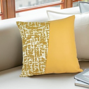 Angel Sar 18x18 Inch Gold Woven Throw Pillow Cover, Luxury Polyester Decorative Pillow Case with Patchwork Pattern, Cushion Protector - 1 of 4