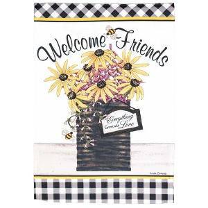Magnolia Garden Welcome Friends Daisy Can 13 x 18 Inch Plaid Polyester Garden Flag - 1 of 2