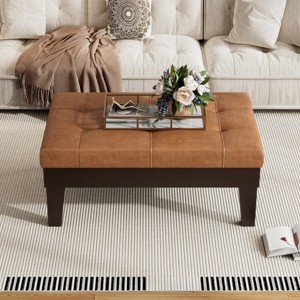 FONTOI Classic Ottomans and Benches Living Room Large Ottoman with Storage Bench Leather Rectangle Ottoman for Bedroom, Brown, 40.75"*29.75"*17" - 1 of 4