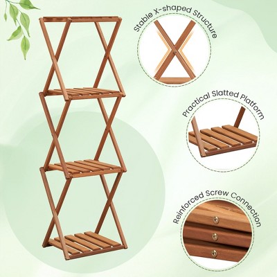 Natural Teak 4-Tier Folding Wooden Plant Stand