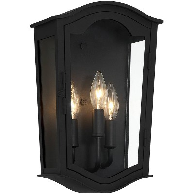 Minka Lavery Industrial Outdoor Wall Light Fixture Sand Coal 3-Light 14" Clear Glass Shade for Post Exterior Deck Porch Yard Patio