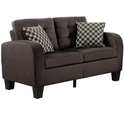 NicBex 56.75 Inch Tufted Detail Loveseat Sofa,2-Seater Sofa with 2 Pillows for Living Room,Small Space,Office,Apartment,Brown