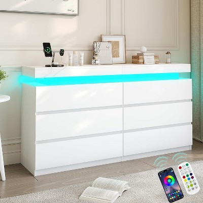 Vipbear modern 6-drawer dressing table - storage cabinet with LED lights, top sliding storage, bedroom, living room