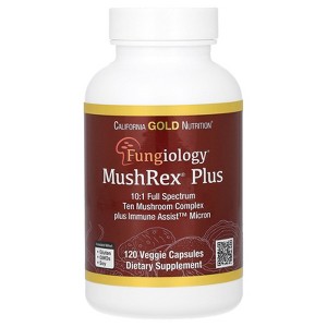 California Gold Nutrition Fungiology, MushRex Plus, Full-Spectrum Ten Mushroom Complex with Agaricus, Chaga, Cordyceps, and Lion's Mane, 120 Plantcaps - 1 of 3