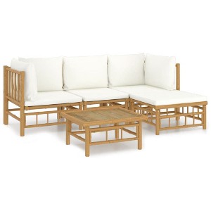 vidaXL Garden Lounge Set Bamboo natural , Cream white Bamboo, 100% polyester - 1 of 4